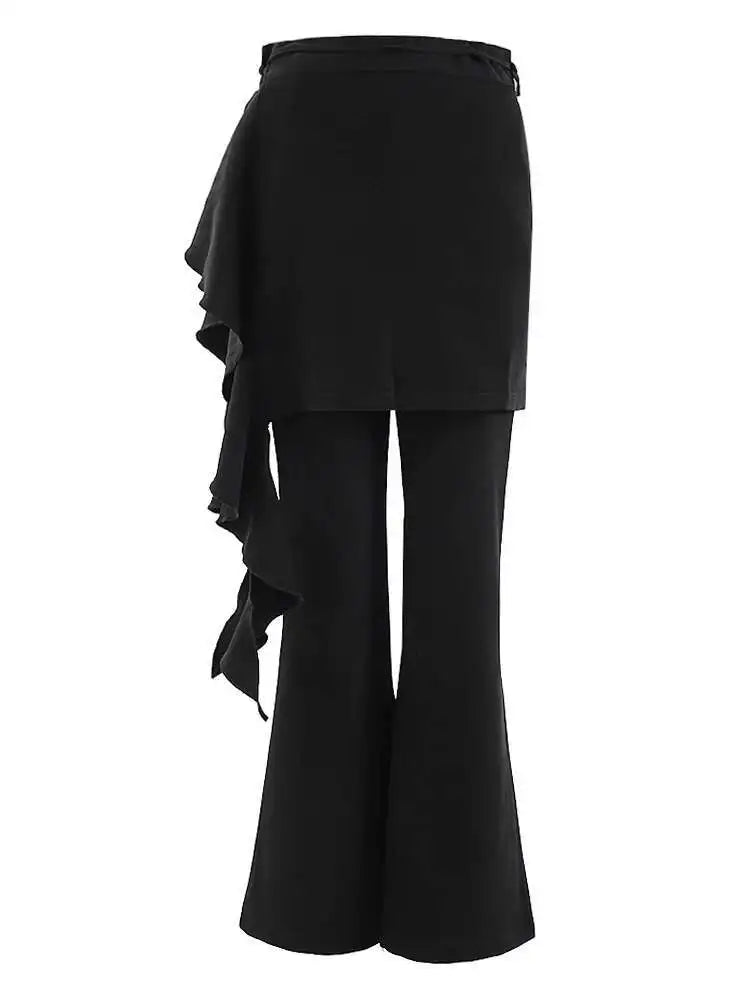 High Elastic Waist Black Ruffles Spliced Long Wide Leg Pants New Trousers Women Fashion Tide Spring Autumn 2025  CPG2133