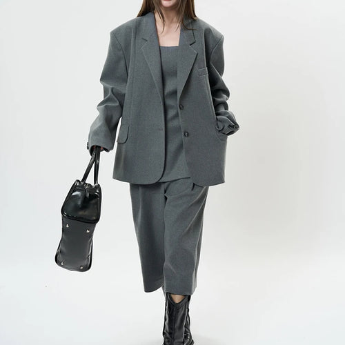 Load image into Gallery viewer, Women Gray Brief Shaped Elegant Big Size Blazer New Lapel Long Sleeve Jacket Fashion Tide Spring Autumn 2025 1DH9578
