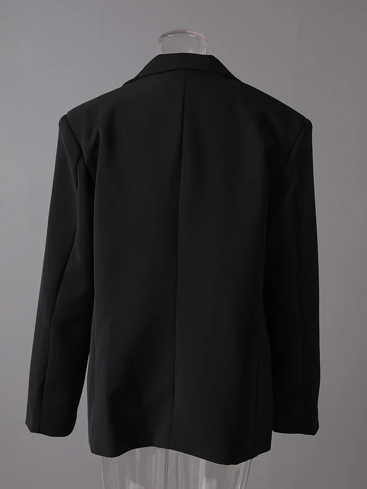 Women Black Pearl Nailed Big Size Casual Blazer New Lapel Long Sleeve Jacket Fashion Tide Spring Autumn 2025 CPG3095