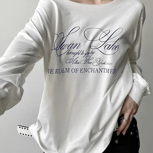 Load image into Gallery viewer, Y2k Aesthetic Casual Off Shoulder T-shirt Loose Letter Printing Harajuku Tshirts Grunge Vintage Streetwear Oversized Tee Shirts
