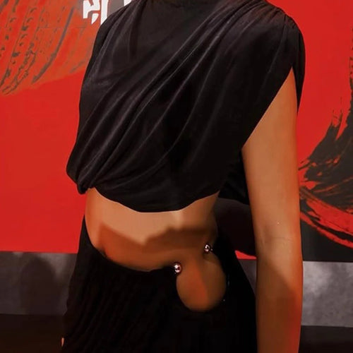 Load image into Gallery viewer, Solid Spliced Folds Two Piece Sets for Women Round Neck Sleeveless Top High Waist Sheer Pant Set Female Clothes New
