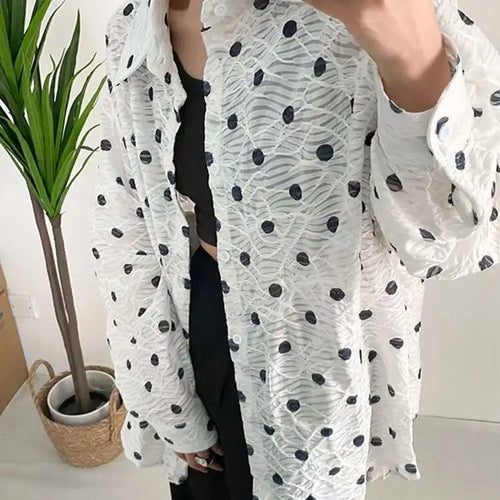 Load image into Gallery viewer, Women White Dot Big Size Elegant Blouse New Lapel Long Sleeve Loose Fit Shirt Fashion Tide Spring Autumn 2025 1DF7781
