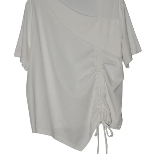 Load image into Gallery viewer, Women Black Irregular Drawstring Big Size T-shirt New Skew Collar Short Sleeve Fashion Tide Spring Summer 2025 1DJ1374
