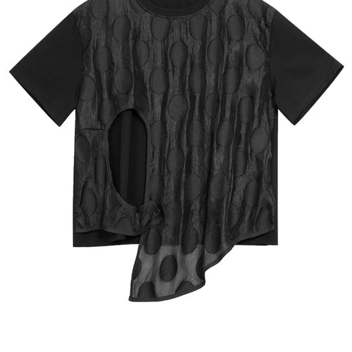 Load image into Gallery viewer, Women White Dot Printed Irregular Big Size T-shirt New Round Neck Short Sleeve Fashion Tide Spring Summer 2025 1DJ1011
