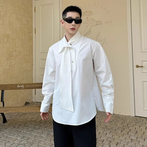 Load image into Gallery viewer, Summer Men's Shirts Long Sleeve Trendy One-piece Tie Decoration Pullover Metal Buckle Design Male Casual Clothing 9W1878
