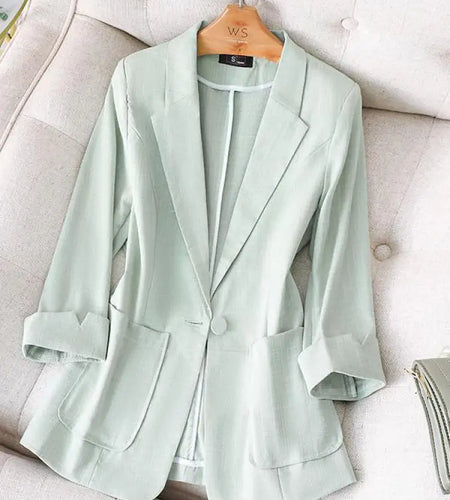 Black White Blazer Tops For Women Chic Elegant Ladies Green Seven-point Sleeve Jacket Spring Summer New 2024 Suit  Fashion Trend