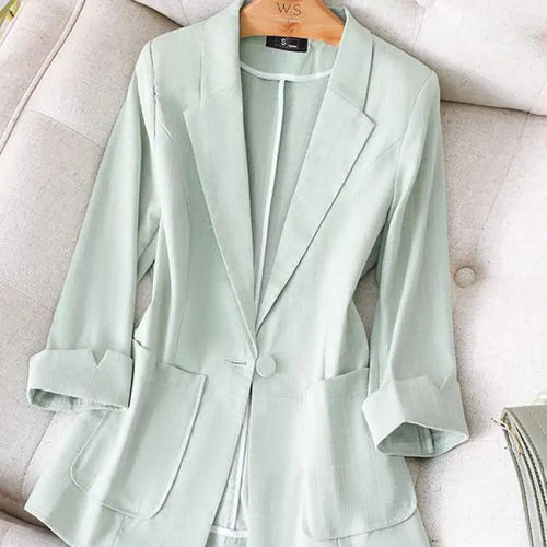 Load image into Gallery viewer, Black White Blazer Tops For Women Chic Elegant Ladies Green Seven-point Sleeve Jacket Spring Summer New 2024 Suit  Fashion Trend
