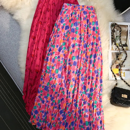 Load image into Gallery viewer, Vintage Floral Print Skirt Women's Summer Sweet Pleated Skirt Elastic High Waist A-line Fashion Plissee Skirts Elegant
