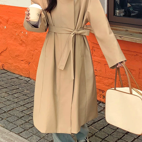 Load image into Gallery viewer, Women Khaki Double Layers Big Size Long Trench New Lapel Long Sleeve Windbreaker Fashion Tide Spring Autumn 2025 1DH9732
