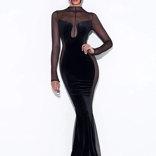 Load image into Gallery viewer, Patchwork Sexy See Through Mesh Women Dress Green Long Sleeve Evening Dress Female Autumn Skinny Elegant Party Clubwear
