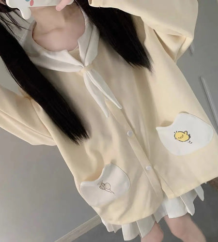 Japanese Cute Jackets for Women Sailor Collar Fake Two Outwear Y2k Tops 2024 Ropa Mujer Fashion Casual Sweet Oversized Coats