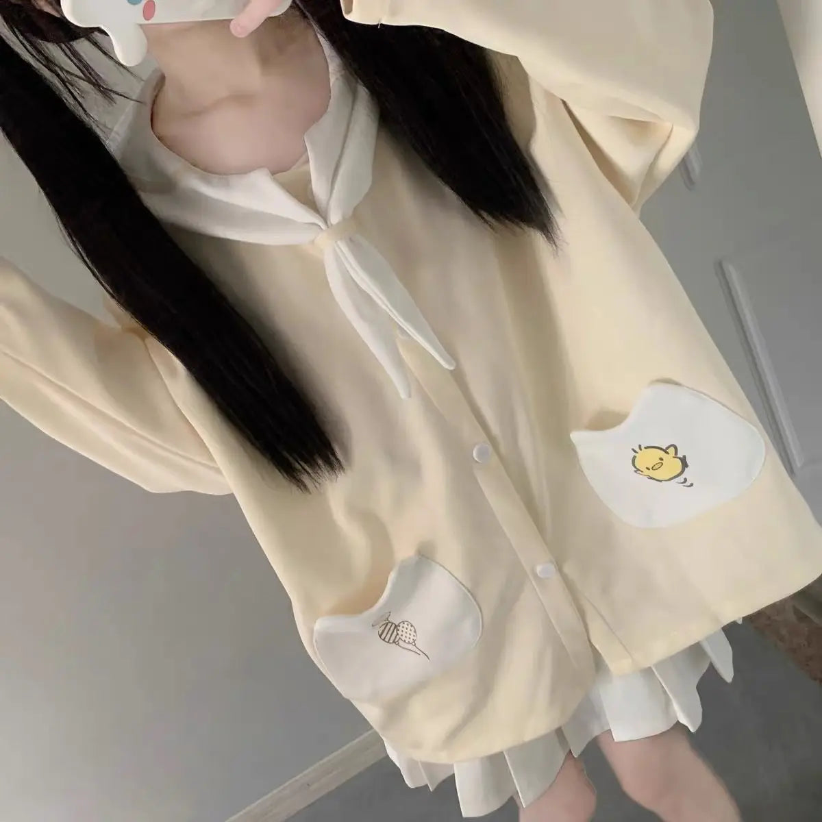 Japanese Cute Jackets for Women Sailor Collar Fake Two Outwear Y2k Tops 2024 Ropa Mujer Fashion Casual Sweet Oversized Coats