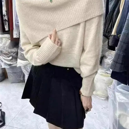 Load image into Gallery viewer, Korean Version Solid Square Neck Loose Cotton Crochet Sweater Autumn Winter Women Long Sleeve Casual Warm Pullover Tops Popular
