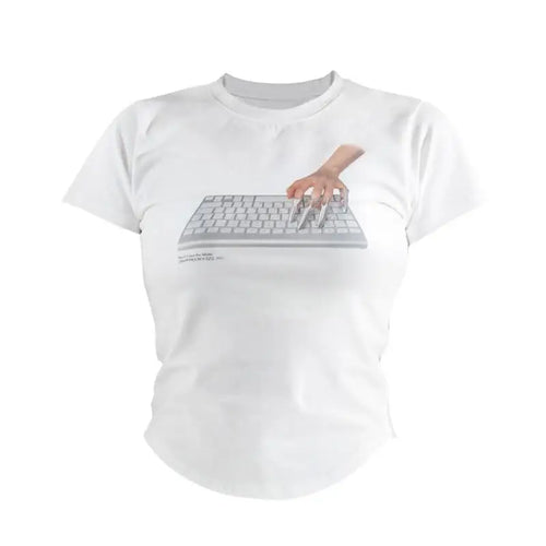 Load image into Gallery viewer, Korean Fashion Irregular Crop Tops Chic Graphic T-shirts Y2k Aesthetics Sexy Slim Tshirt Grunge Print Designer Clothes
