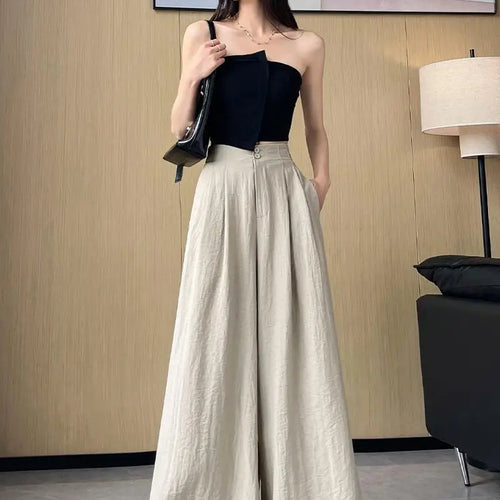 Load image into Gallery viewer, Women Clothes 2024 Spring Summer Fashion Black Beige Wide Leg Long Pants High Waist Streetwear Loose Khaki Straight Trousers New
