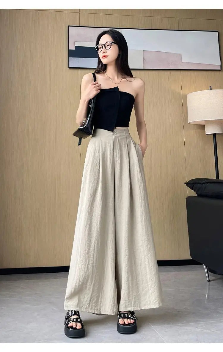 Women Clothes 2024 Spring Summer Fashion Black Beige Wide Leg Long Pants High Waist Streetwear Loose Khaki Straight Trousers New