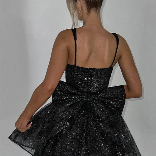 Load image into Gallery viewer, Bow Backless Sexy Mini Dress For Women Robe Spaghetti Strap Sleeveless Backless High Waist A-line Club Dress Vestido
