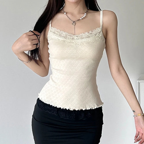 Load image into Gallery viewer, Strap Chic Y2K Aesthetic Lace Spliced Summer Cami Tops Korean Fashion Frills Sweet Cute Summer Crop Top for Women New
