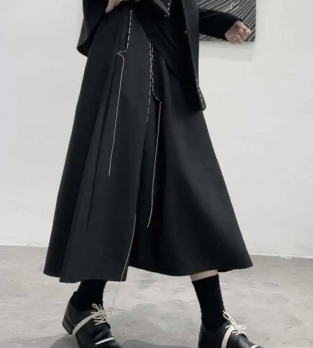 High Elastic Waist Black Topstitched Irregular Ra-line Half-body Skirt Women Fashion Tide New Spring Autumn 2025 1DF1073