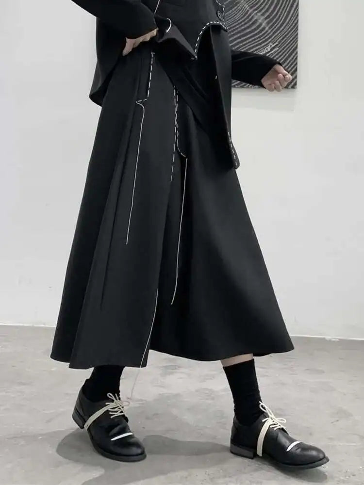 High Elastic Waist Black Topstitched Irregular Ra-line Half-body Skirt Women Fashion Tide New Spring Autumn 2025 1DF1073