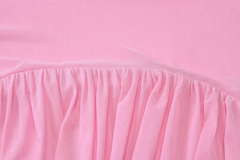 Scarf Collar Backless Sexy Maxi Dress For Women Gown Pink Strapless Off-shoulder Backless Mesh Long Dress Vestido