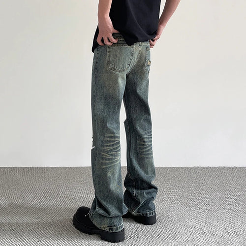 Load image into Gallery viewer, Hole Male Jeans American Stylish Cleanfit Denim Pants New Spring Summer High Street Micro Flared Trendy Toursers 9W1427
