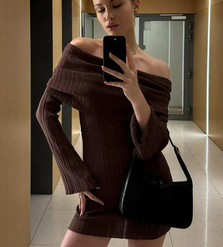 Sexy Off Shoulder Women Knitted Dress White Backless Long Sleeve Dress Female Autumn Skinny Elegant Party Clubwear