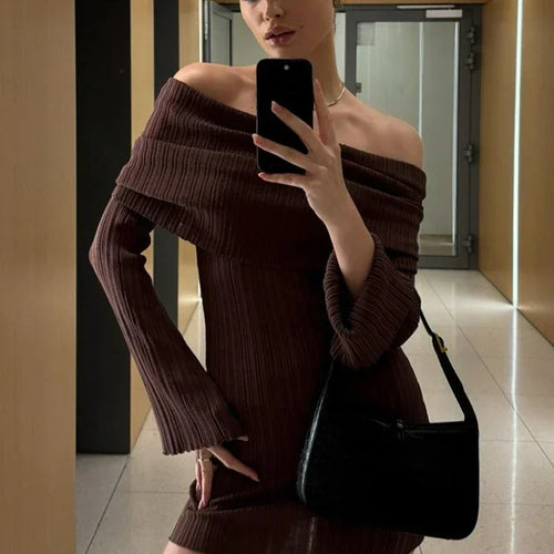 Load image into Gallery viewer, Sexy Off Shoulder Women Knitted Dress White Backless Long Sleeve Dress Female Autumn Skinny Elegant Party Clubwear
