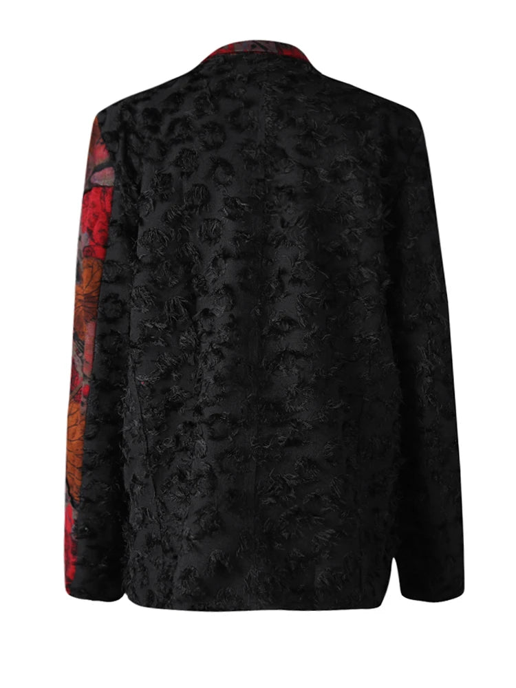 Women Black 3d Flower Ribbon Irregular Big Size Blazer New Lapel Long Sleeve Jacket Fashion Spring Autumn 2025 21Z8002