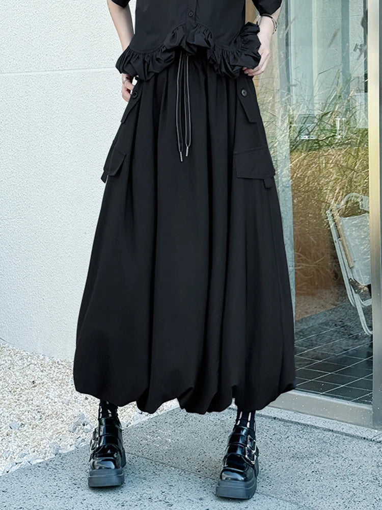 High Elastic Waist Apricot Drawstring Casual Bud Half-body Skirt Women Fashion Tide New Spring Autumn 2025 1DJ0634