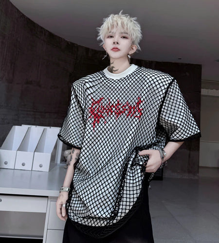 Men's T-shirts New Summer Round Neck Mesh Cloth Fake Two-Piece Letter Printed Male Short Sleeved Trendy Pullover Top 9W1800