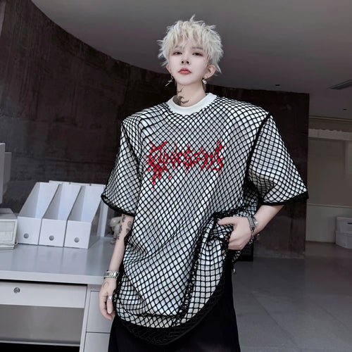 Load image into Gallery viewer, Men's T-shirts New Summer Round Neck Mesh Cloth Fake Two-Piece Letter Printed Male Short Sleeved Trendy Pullover Top 9W1800
