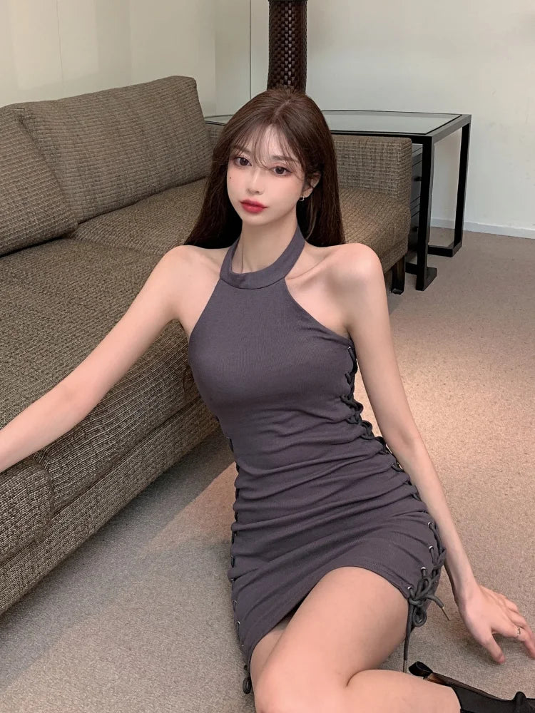 Sexy Bandage Halter Mini Dress Summer Bodycon Backless Off Shoulder Short Dresses Party Sundress Outfits Korean
