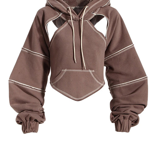Load image into Gallery viewer, Brown Back Bow Irregular Cut-out Sweatshirt New Hooded Long Sleeve Women Big Size Fashion Tide Spring Autumn 2025 1DF1820
