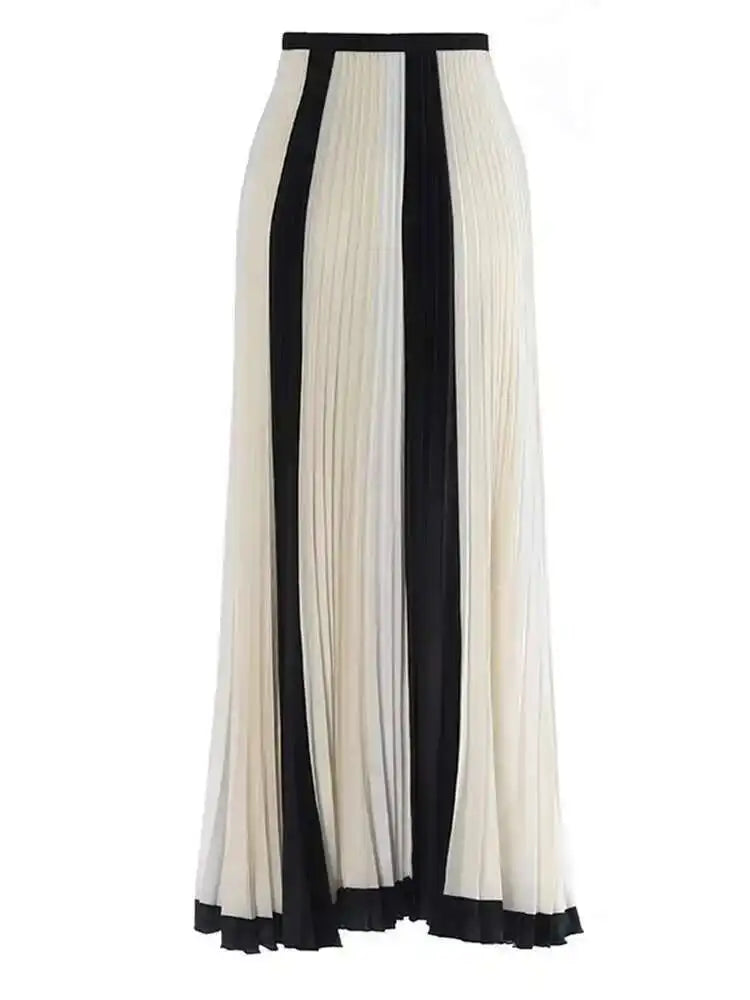 High Waist Beige Color-block Irregular Pleated Elegant Half-body Skirt Women Fashion Tide New Spring Autumn 2025 1DH6510