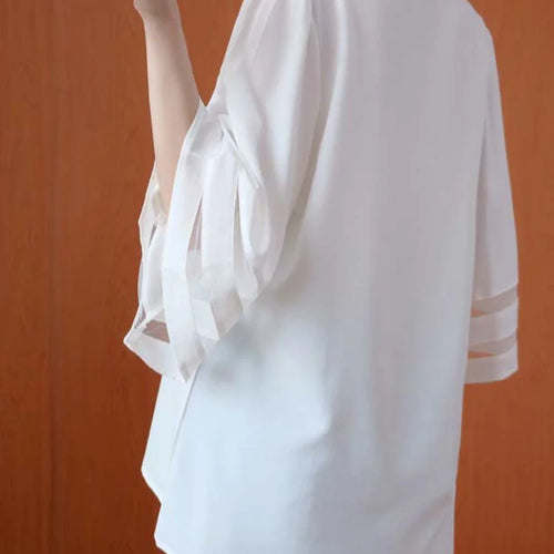 Load image into Gallery viewer, Women Black Mesh Spliced Big Size Elegant T-shirt New V-Neck Three-quarter Sleeve Fashion Tide Spring Autumn 2025 1DJ0335
