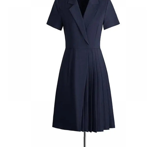 Load image into Gallery viewer, Korean Solid Office Professional Workwear Blazer Dress For Women 2024 Summer Short Sleeve High Waist Vacation Pleated Midi Dress
