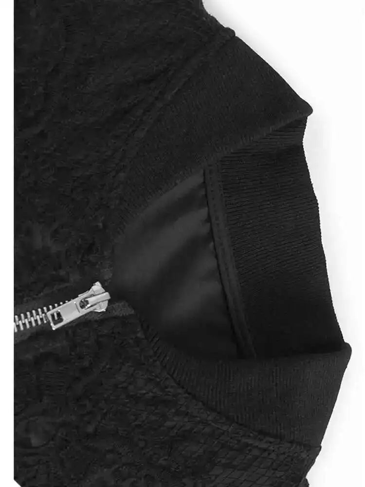 Black Lace Perspective Big Size Jacket New Stand Collar Long Sleeve Women Coat Fashion Tide Spring Autumn 2025 1DH7245