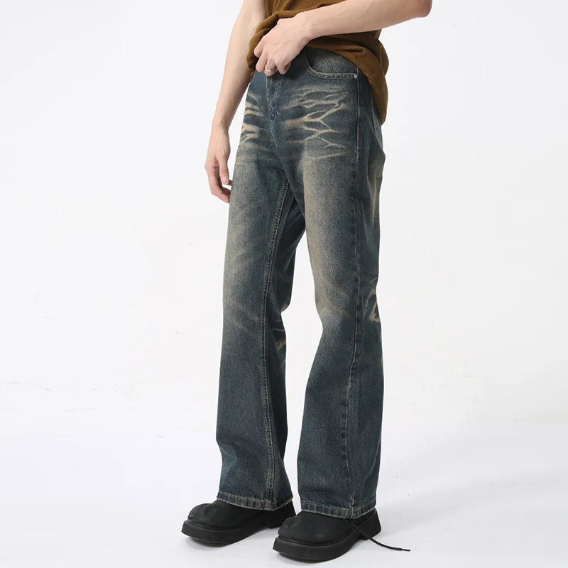 American Style Men's Wear Jeans Summer New Stylish Denim Micro Flare Pants High Street Deconstructed Trend 9C5981