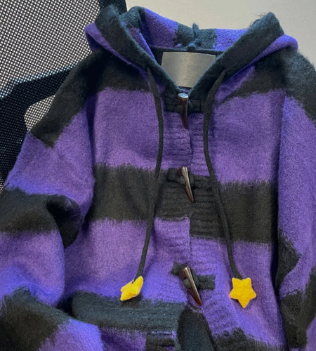 Y2k Aesthetic Star Patchwork Cardigan Femme Striped Vintage Pull  2025 Spring Mohair Harajuku Hooded Fashion Women Sweaters