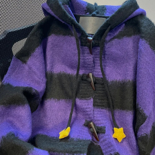 Load image into Gallery viewer, Y2k Aesthetic Star Patchwork Cardigan Femme Striped Vintage Pull  2025 Spring Mohair Harajuku Hooded Fashion Women Sweaters
