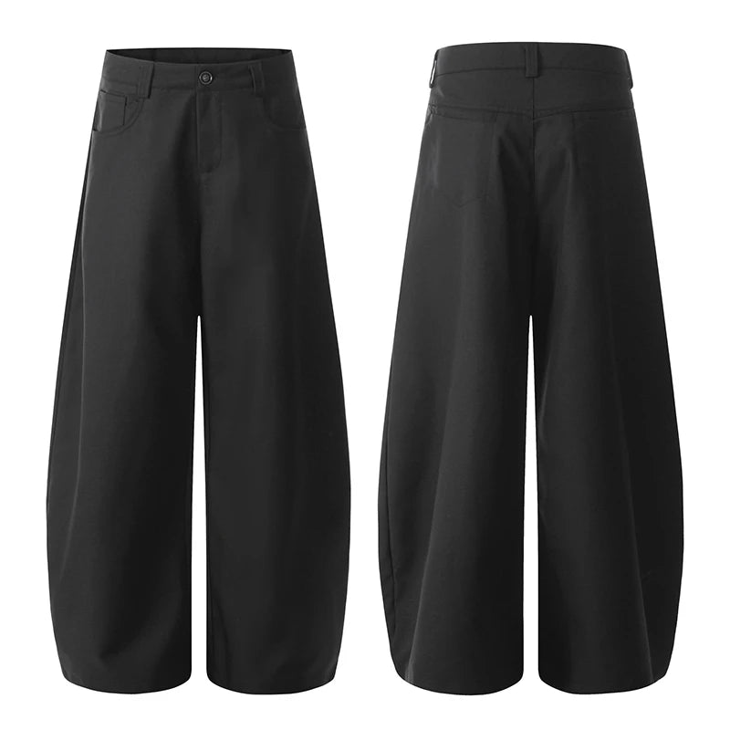 Men's Suit Pants Curved Knife Design New American Style Straight Wide Leg Solid Color Simple Male Casual Bottoms 9W1962