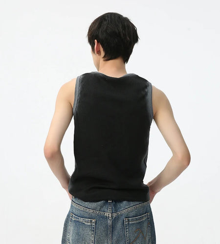 Simple Slim Men's Pullover Tank Tops Round Neck Sleeveless Male Casual Clothing New Summer Trend Contrast Color 9C6151