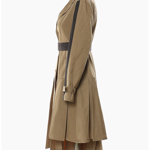 Load image into Gallery viewer, Women Khaki Pleated Big Size Long Trench New Lapel Long Sleeve Loose Fit Windbreaker Fashion Spring Autumn 2025 1DF2737
