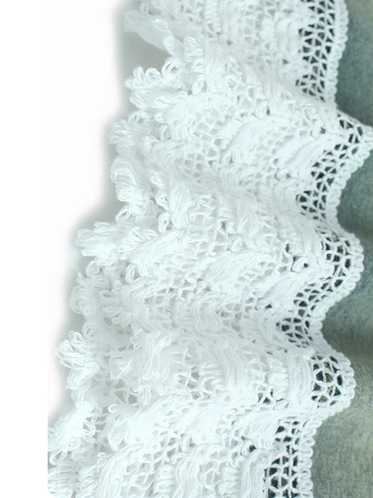 High Waist Blue Gradual Color Lace Hem Denim Wide Leg Jeans New Women Trousers Fashion Tide Spring Autumn 2025 1DJ1189