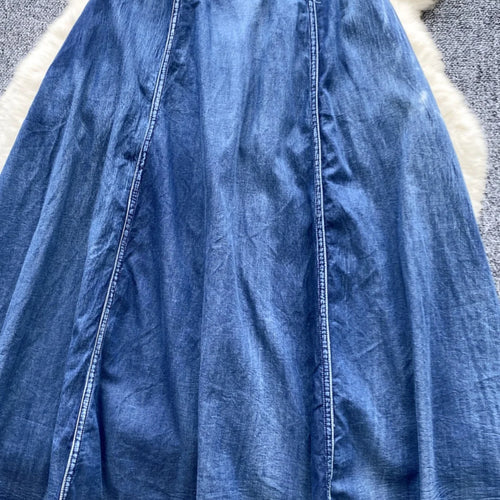 Load image into Gallery viewer, Vintage Chinese Style Summer Blue Embroidery Denim Long Dress Women Stand Neck Elegant Short Sleeve Festival Party Evening Dress
