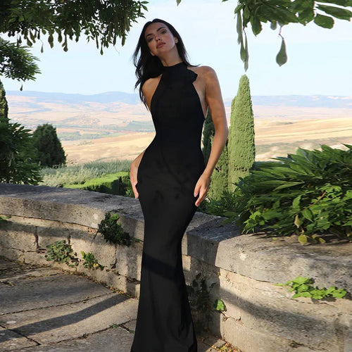 Load image into Gallery viewer, Flower Sleeveless Sexy Maxi Dress For Women Gown Fashion Halter Backless Bodycon Evening Club Long Dress Vestido
