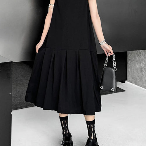 Load image into Gallery viewer, Women Black Brief Pleated Elegant Midi A-line Dress New Sailor Collar Sleeveless Fashion Tide Spring Summer 2025 1DJ1163
