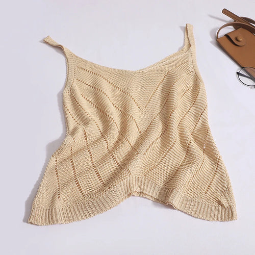 Load image into Gallery viewer, Solid Sexy Hollow Out V Neck Bow Slip Tank Tops Summer Women Sleeveless Holiday Short Vest Casual Street Clothes Fashion Casual

