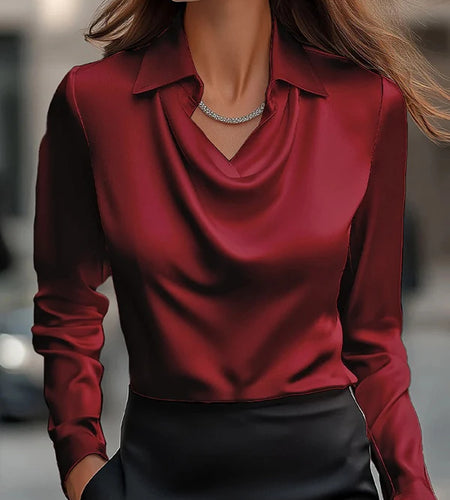Long Sleeves Elegant Solid Color Urban Blouses & Shirts for Women Trendy Shiny 2025 Spring Autumn Office Ladies Tops